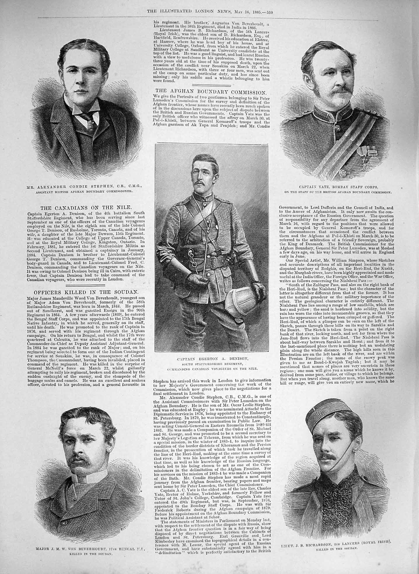 Original Old Antique Print 1885 War Denison Richardson Beverhoudt Stephen Yate