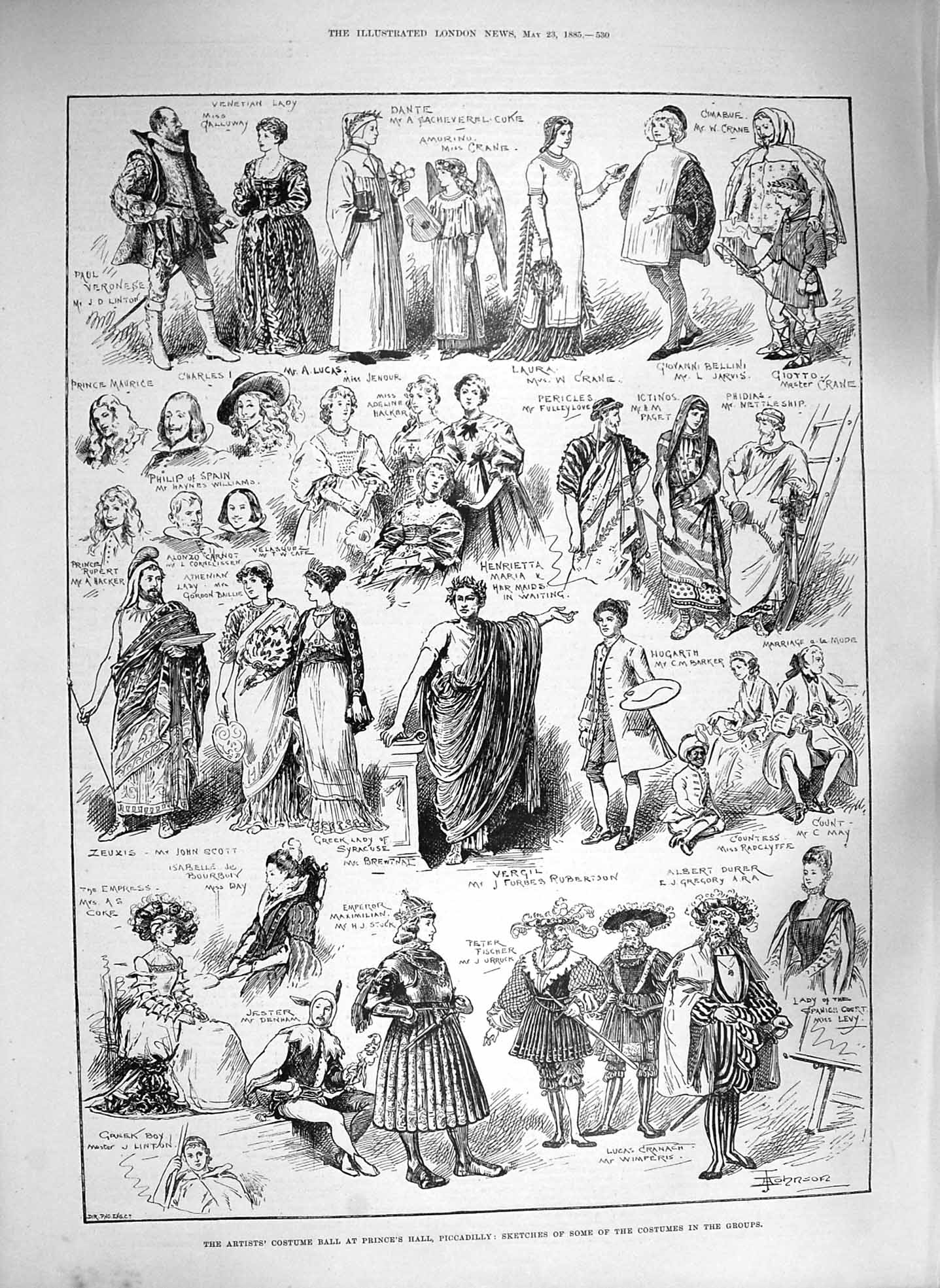 Old Antique Print 1885 Costume Ball Prince'S Hall Piccadilly Vergil Scott 19th