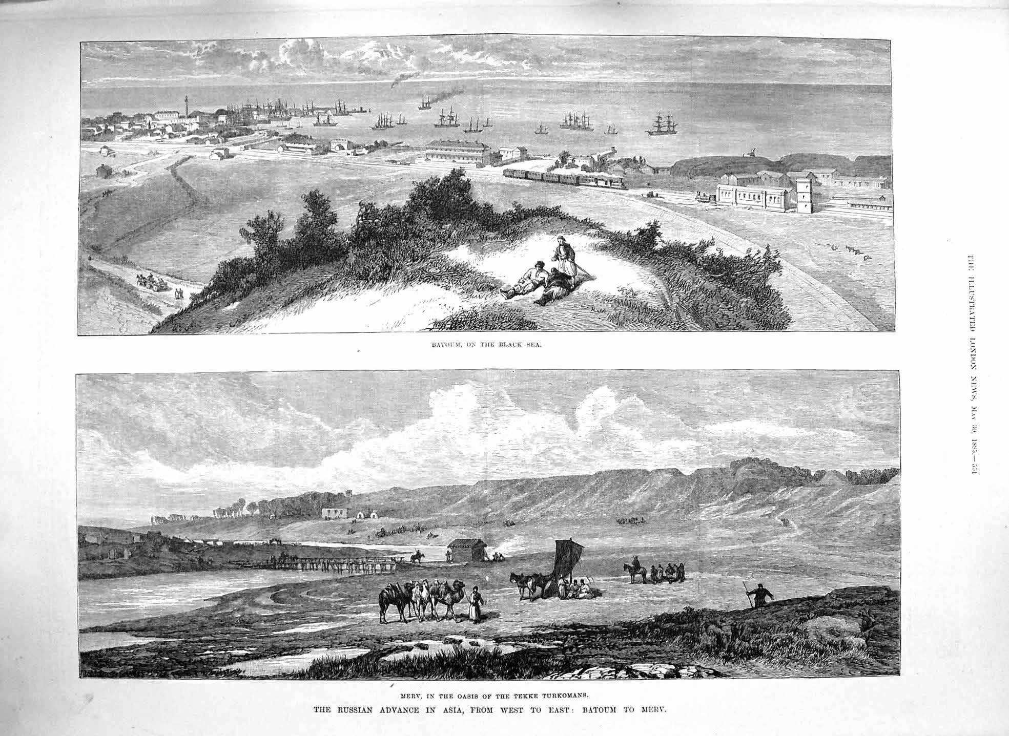 Original Old Antique Print 1885 Merv Oasis Tekke Turkomans Batoum Russia A 19th