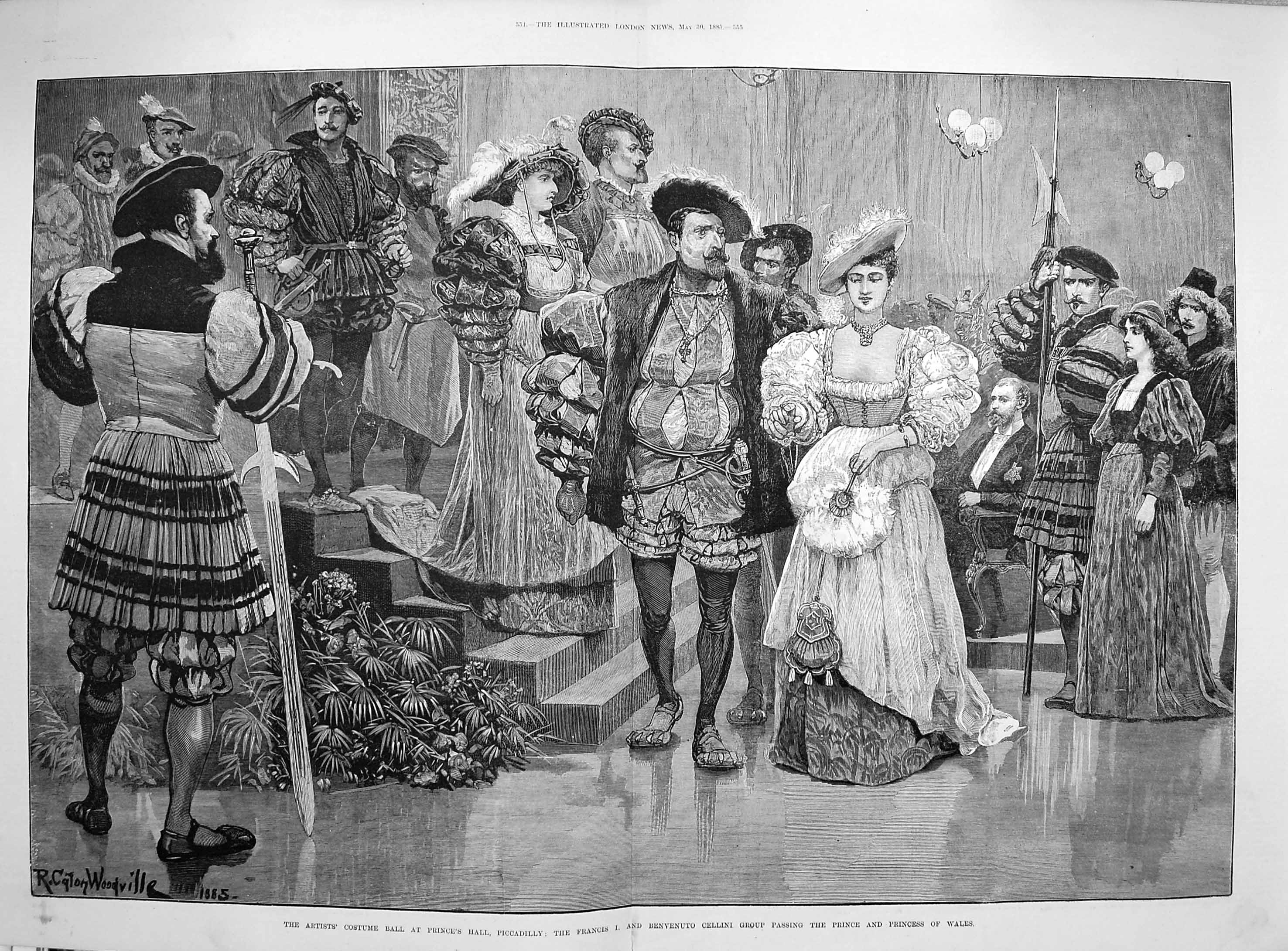 Original Old Antique Print 1885 Artists Costume Ball Prince'S Hall Piccadilly