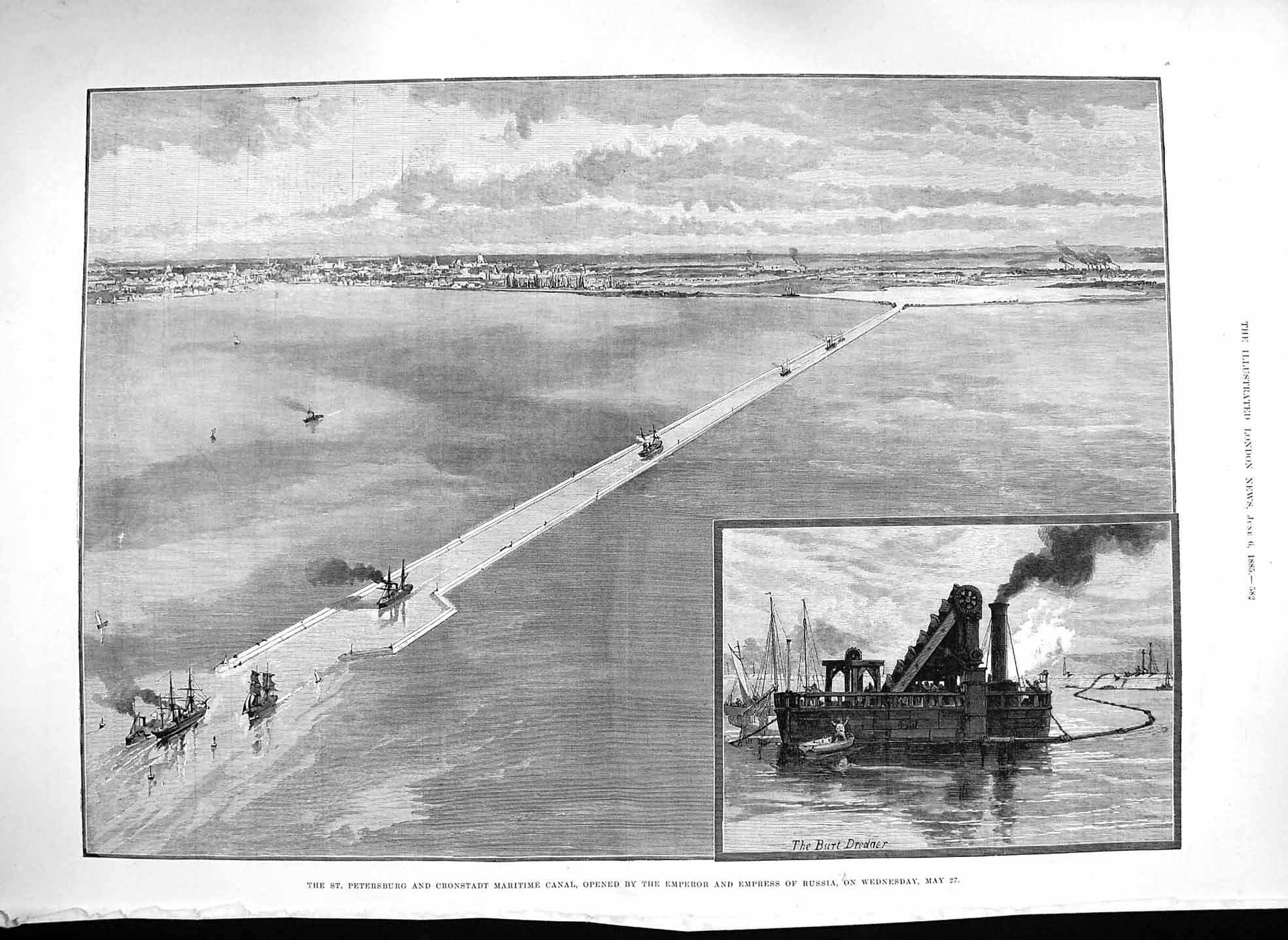Old Antique Print 1885 Petersburg Cronstadt Maritime Canal Emperor Russia 19th