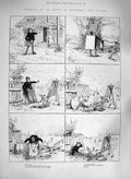 Original Old Antique Print 1885 Nature Artist Troubles Animals Painting Country