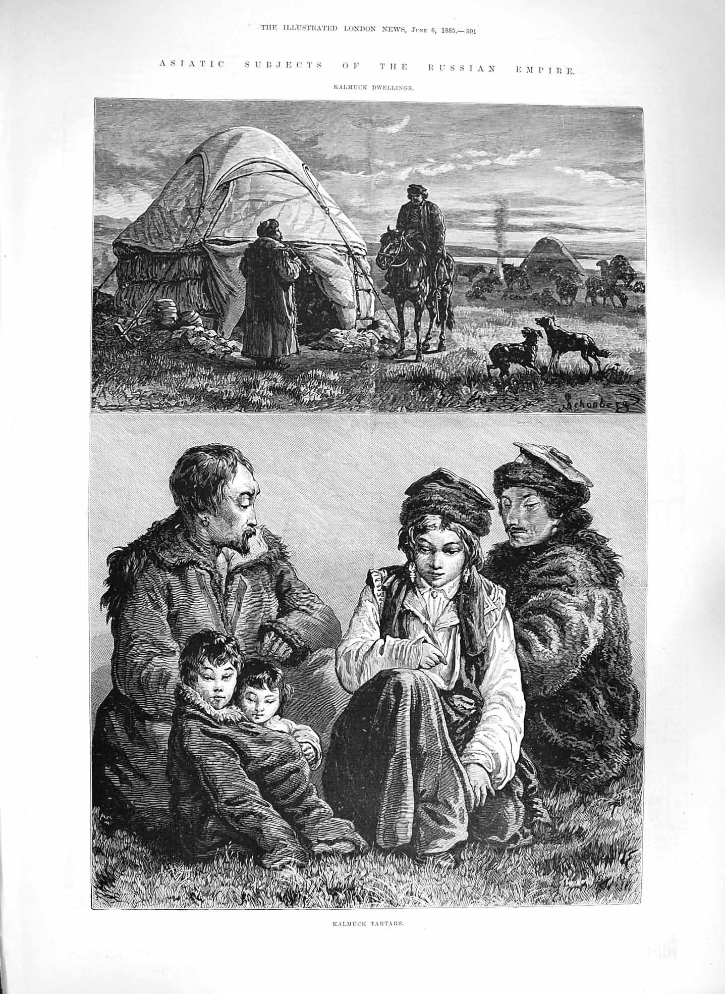 Original Old Antique Print 1885 Kalmuck Tartars Asiatic Subjects Russian 19th