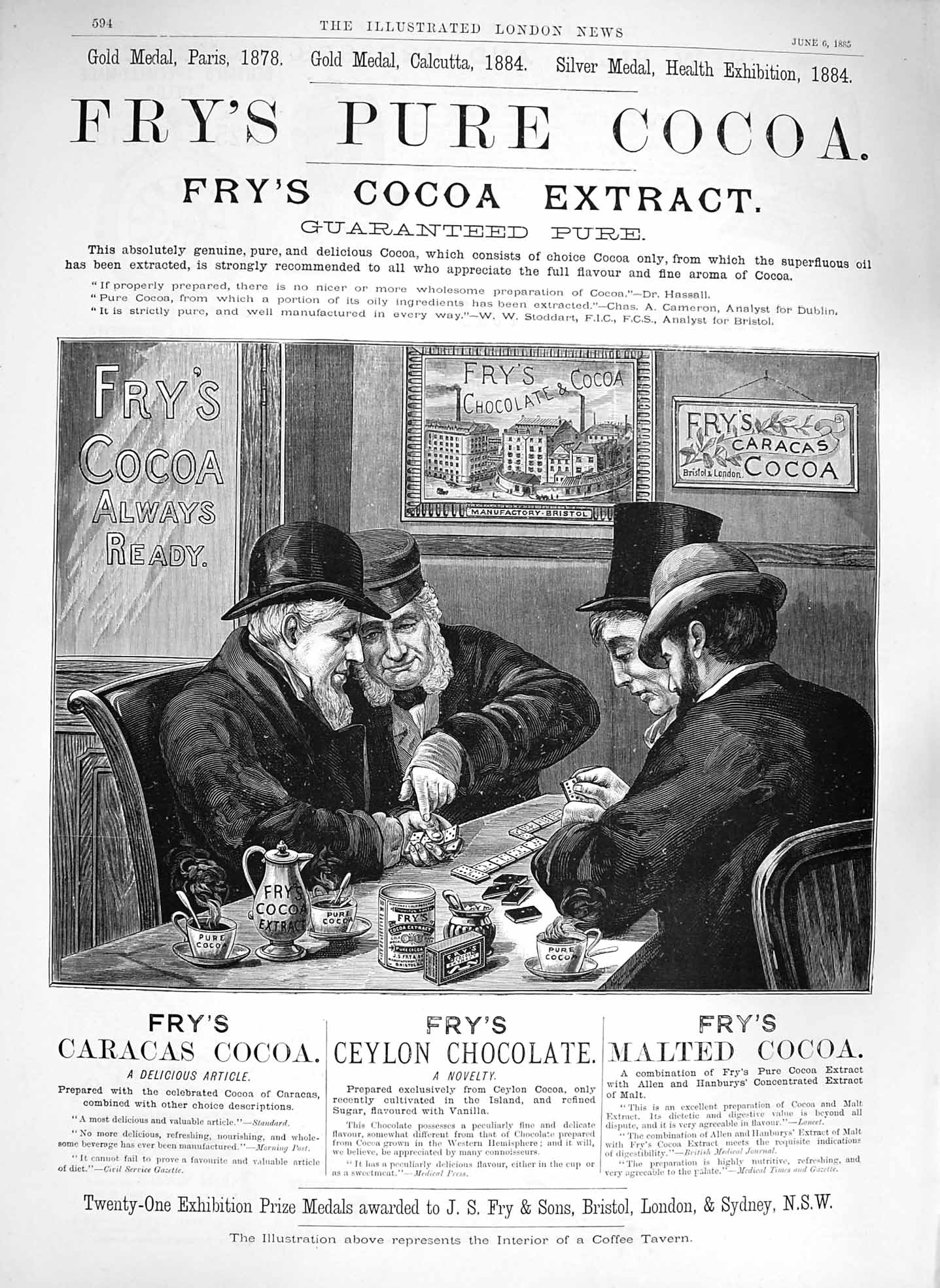 Original Old Antique Print 1885 Advertisement Fry'S Pure Cocoa Extract Ch 19th