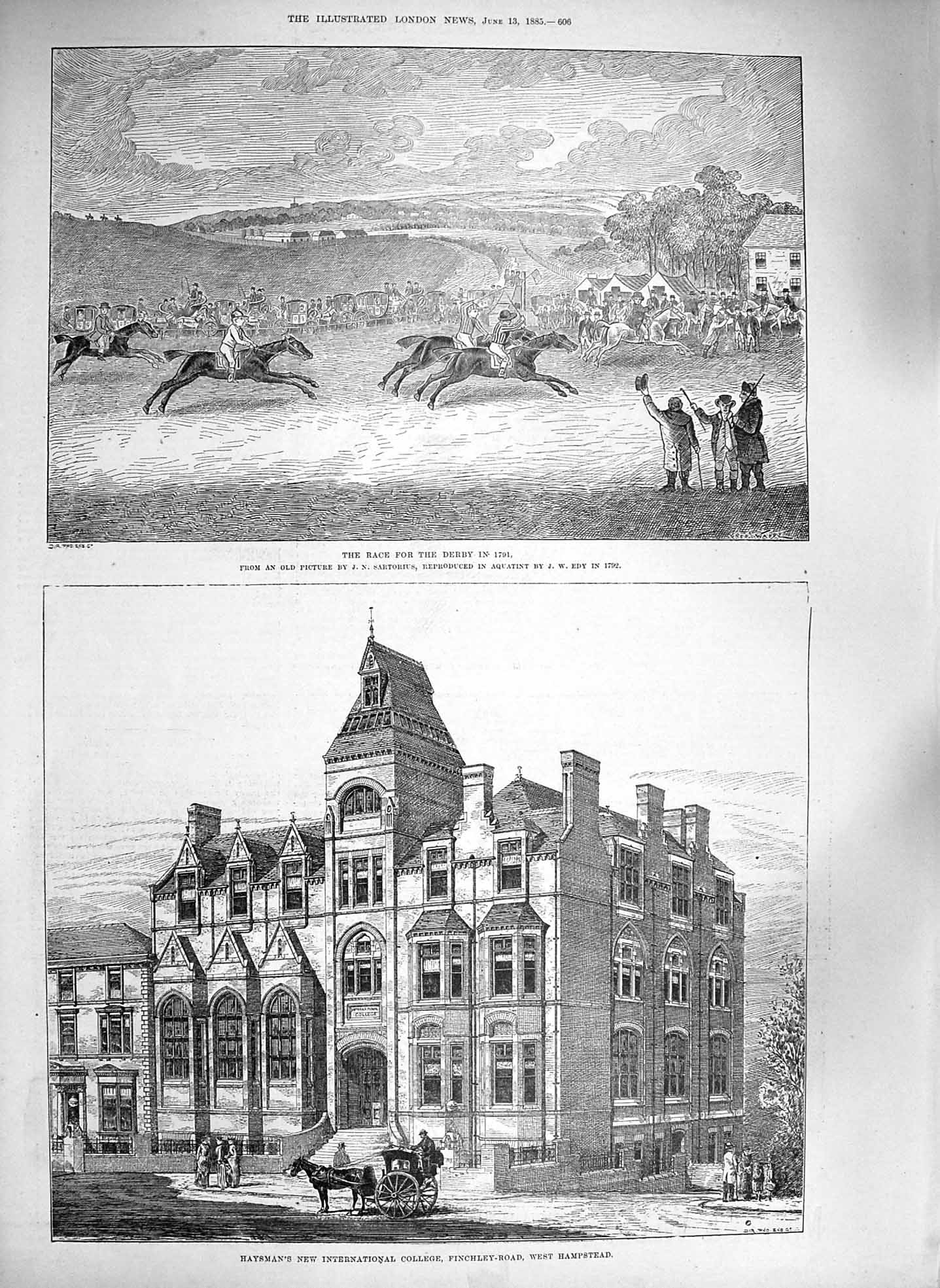 Original Old Antique Print 1885 Horse Race Derby Haysman College Finchl 19th