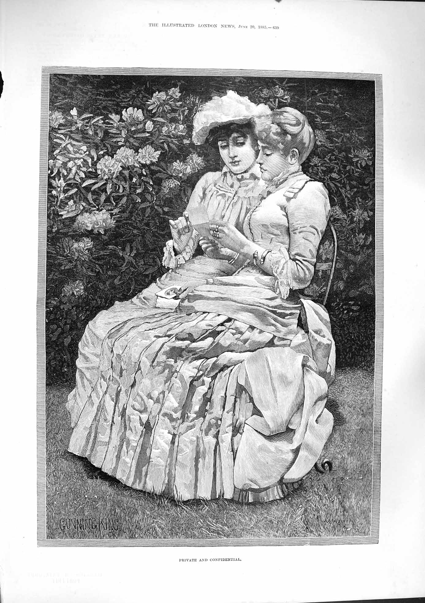 Old Antique Print 1885 Private Confidential Ladies Letter Garden Fine Art 19th