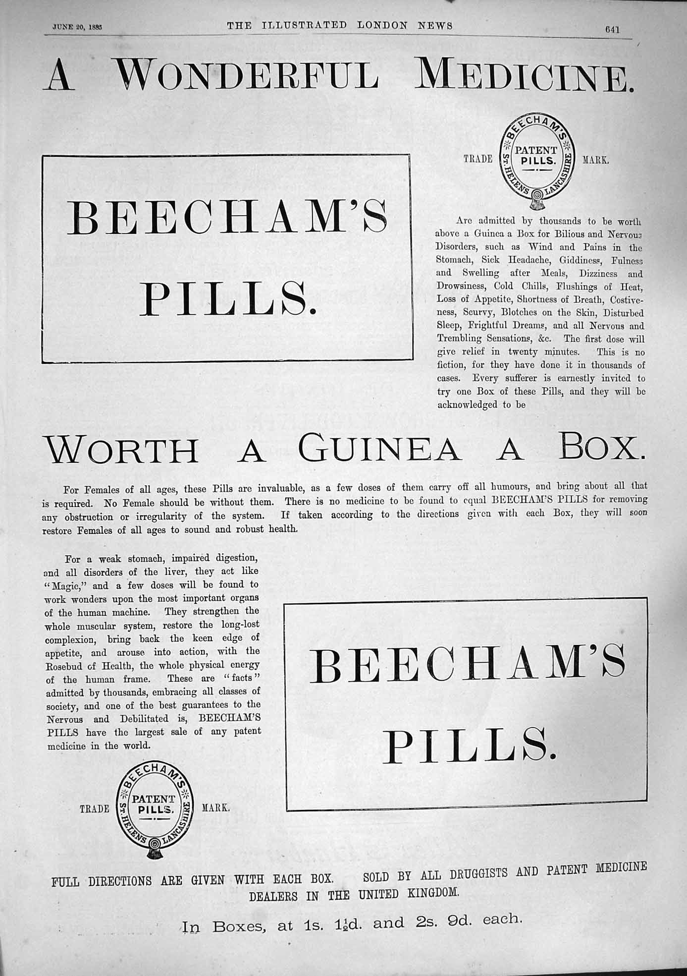 Old Antique Print 1885 Advertisement Beechams Pills Medicine Lancashire 19th