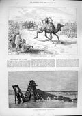Original Old Antique Print 1885 Tent Pegging Souakim Sunken Dredger Suez Canal