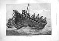 Original Old Antique Print 1885 Fishing Up Lost Anchors Boat F 19th