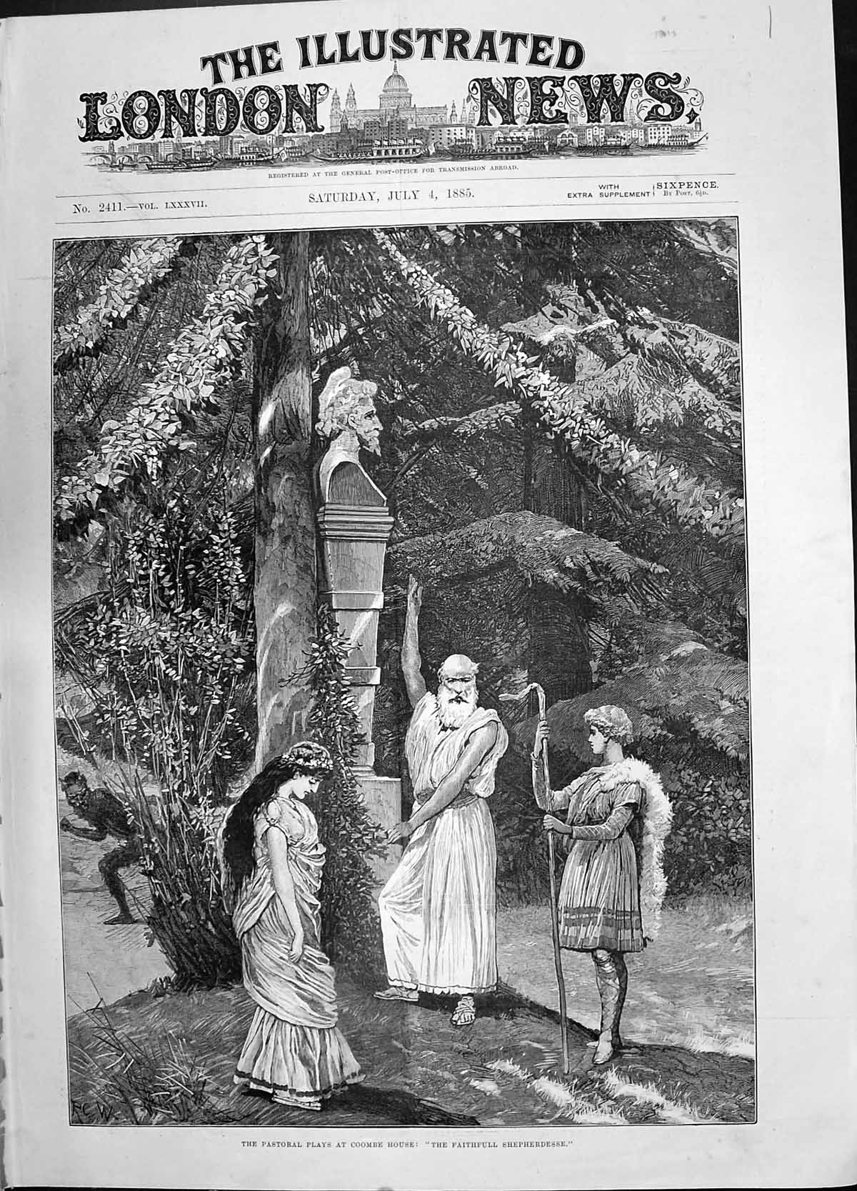 Old Print 1885 Pastoral Plays Coombe House Faithfull Shepherdesse Theatre 19th