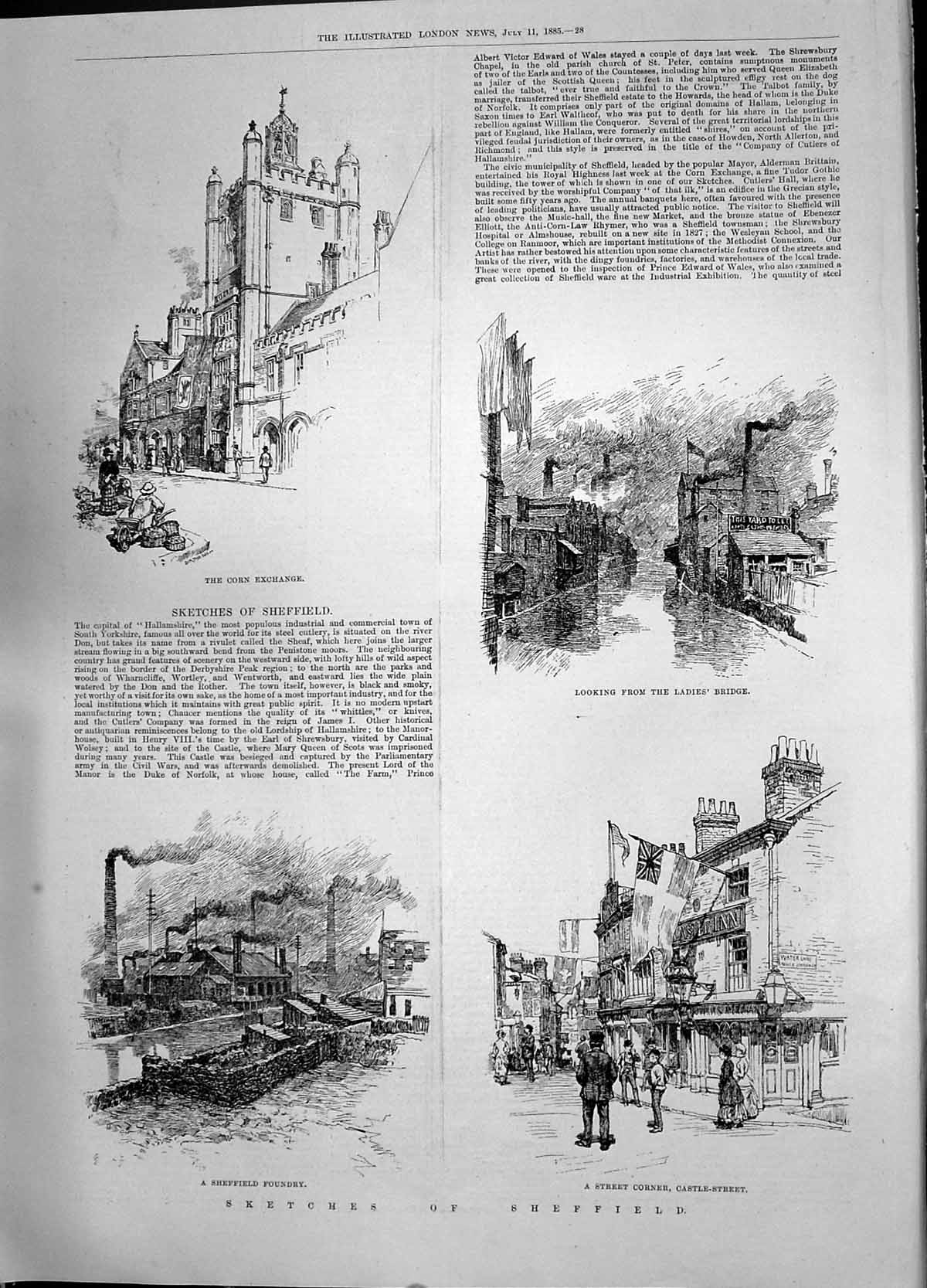 Old Sheffield Corn Exchange Ladies Bridge Foundry Castle Street 1885 Victorian