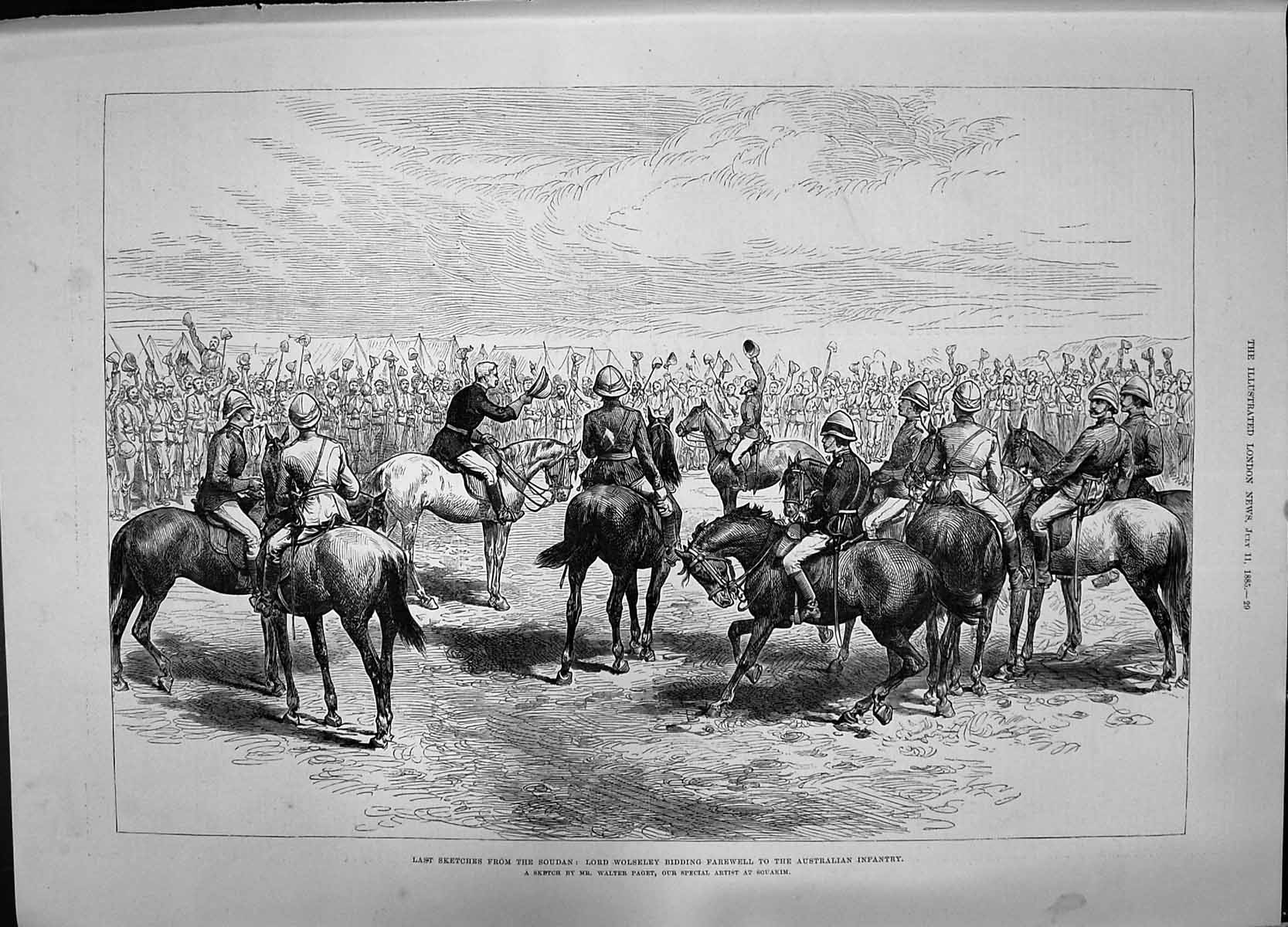 Old Print 1885 Soudan War Lord Wolseley Farewell Australian Infantry Sie 19th