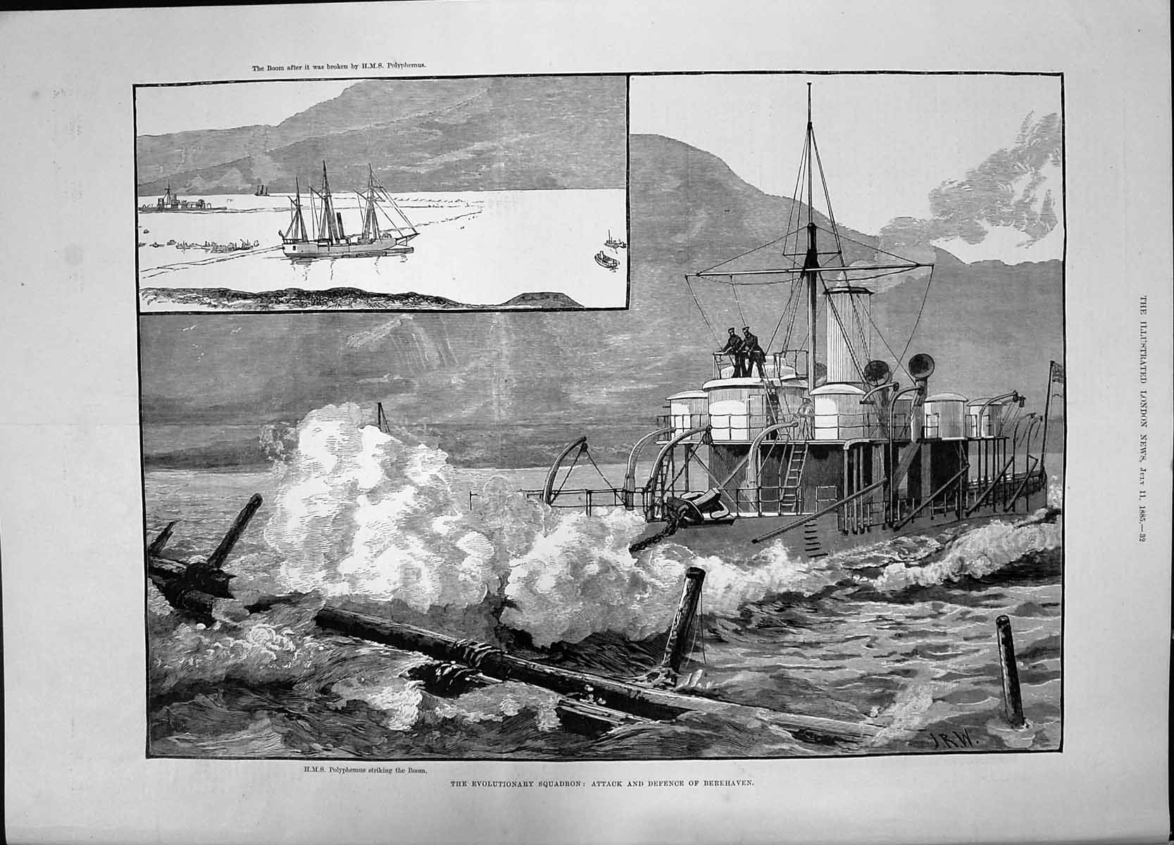 Old 1885 Evolutionary Squadron Attack Berehaven Ships Polyphemus Boom Victorian