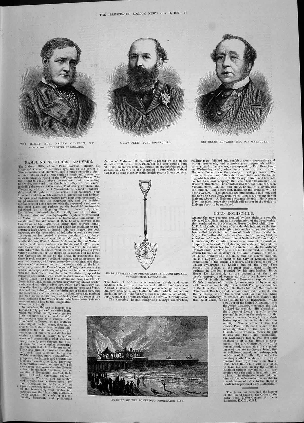 Old Fire Lowestoft Pier Spade Prince 1885 Henry Chaplin Lord Rothschi Victorian