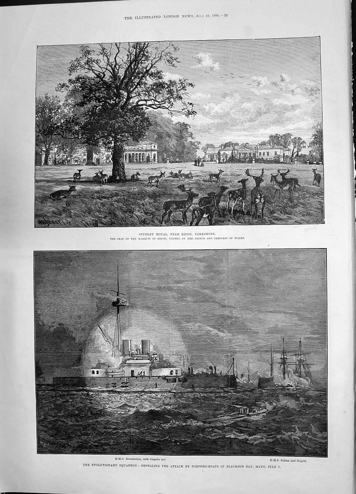 Old 1885 Studley Royal Ripon Yorkshire Ship Devastation Sultan Rupert Victorian