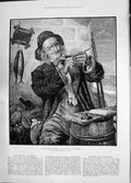 Original Old Antique Print 1885 Village Champion Feathers Carving Deanes 19th