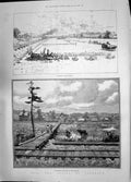 Antique Old Print 1885 Kansas Wheat Field Roadside Railway Plains Colorado 19th