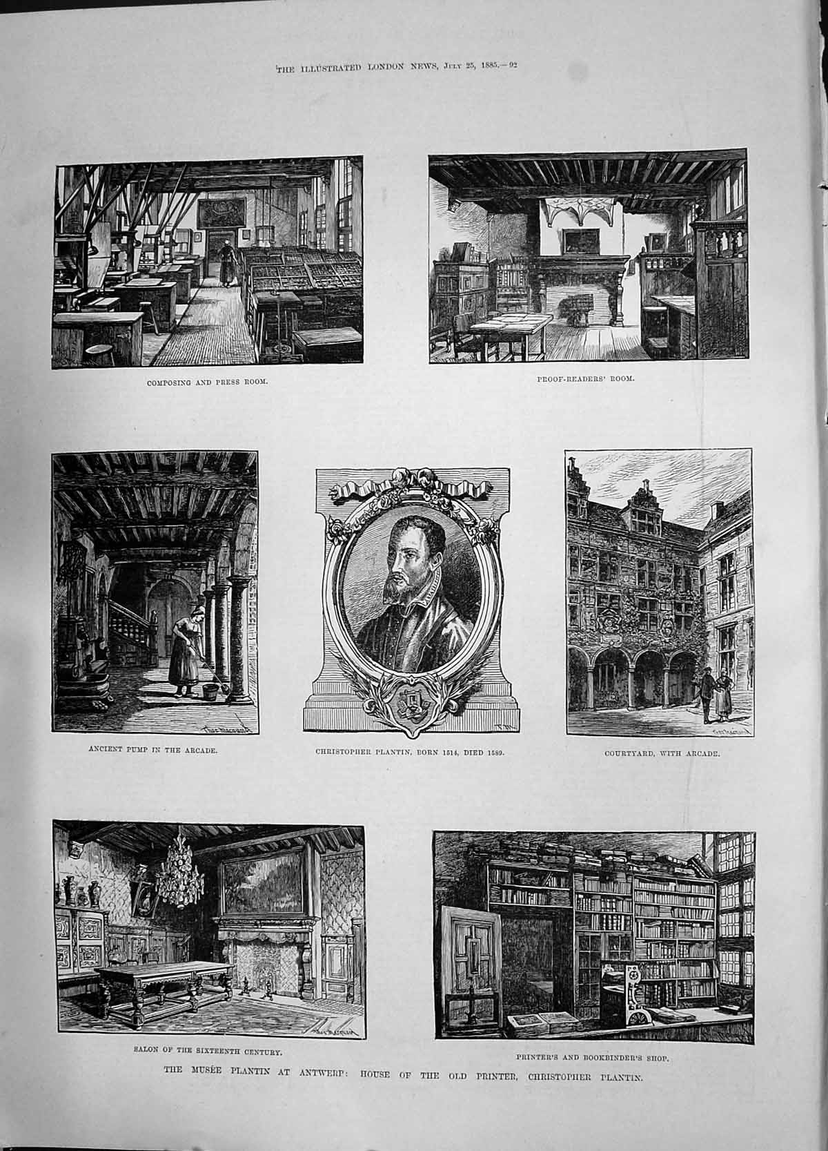 Antique Old Print 1885 Musee Christopher Plantin Antwerp Er Composing Room 19th