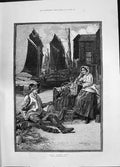 Antique Old Print 1885 Sweet Summer Time Fishing Boats Romance Nets Knowles