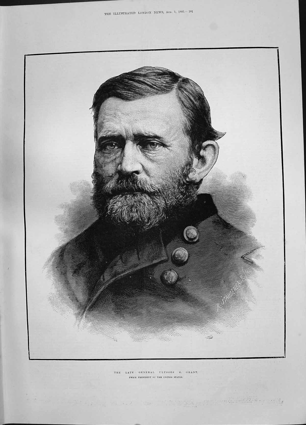 Antique Old Print 1885 Portrait General Ulysses Grant President United States