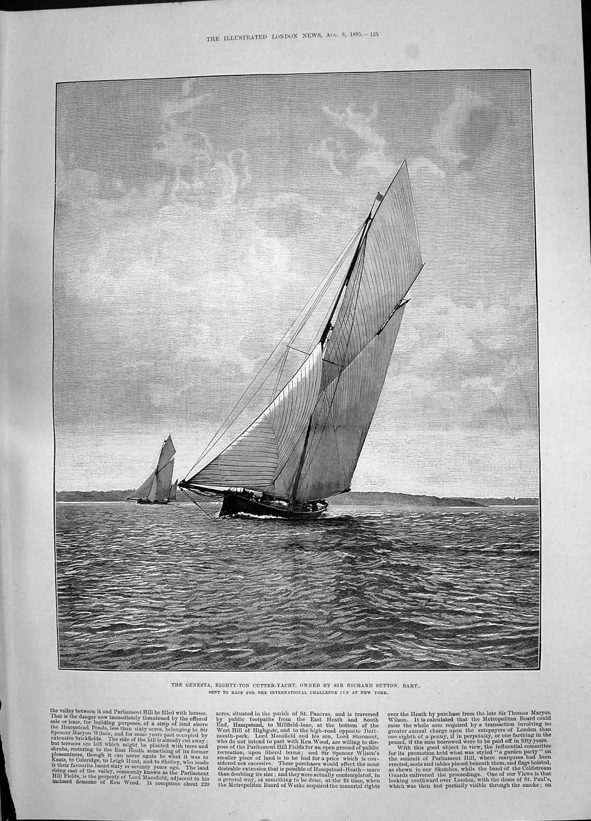 Old 1885 Genesta Eighty-Ton Cutter Yacht Sir Richard Sutton Challenge Victorian