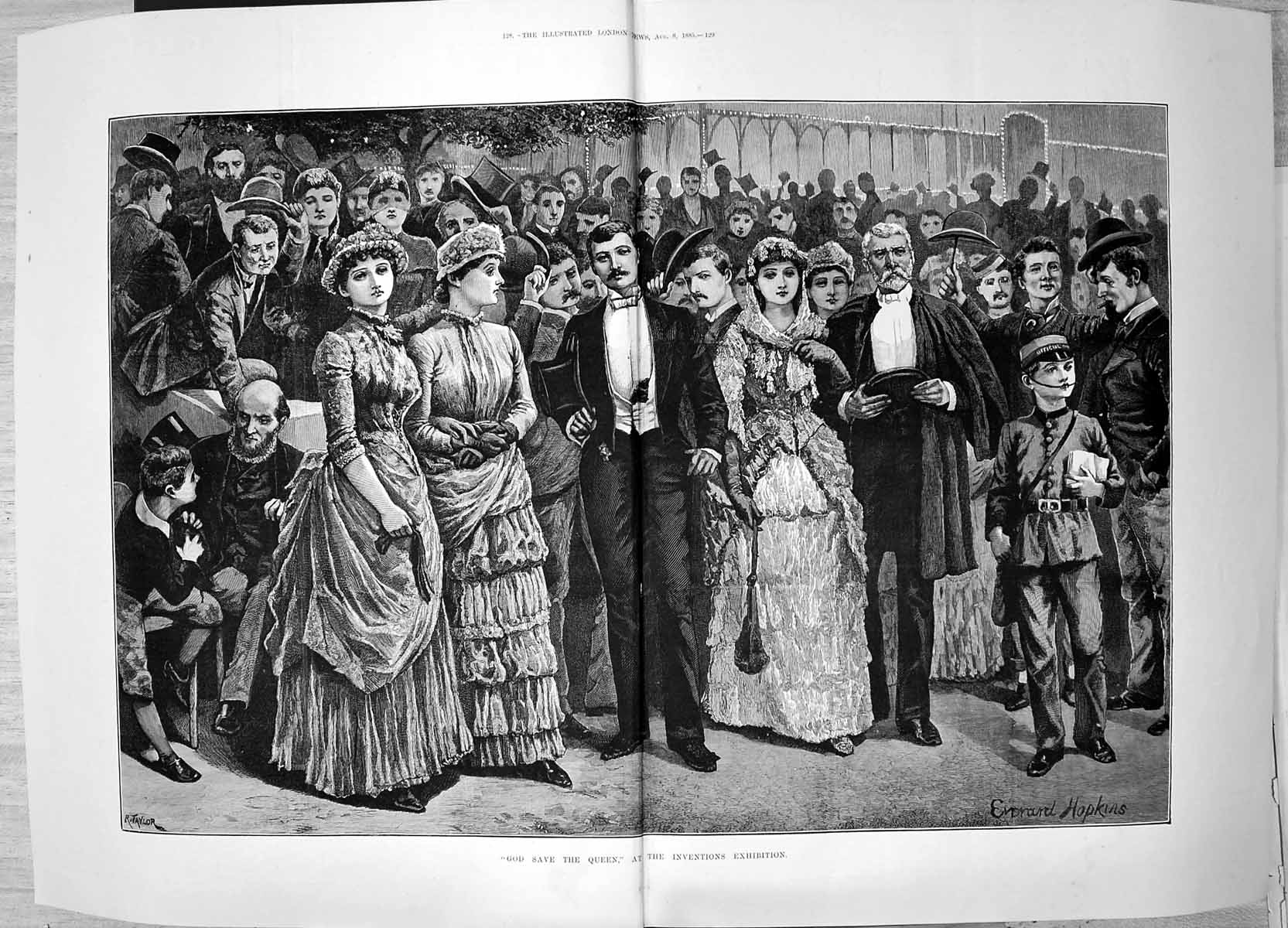 Antique Old Print 1885 Singing God Save Queen Inventions Exhibition Hopkins