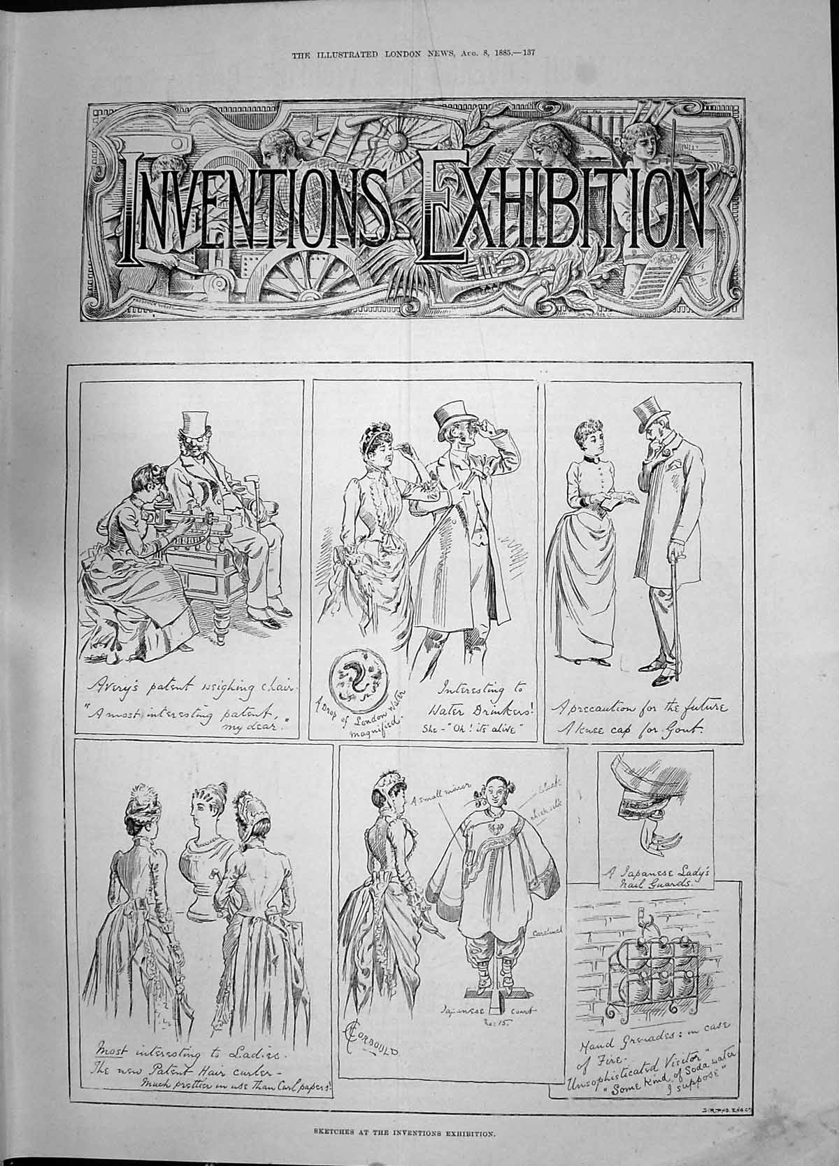 Original Old Antique Print 1885 Inventions Exhibition America Hand Grenades