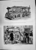 Antique Old Print 1885 Illustrated London Ing Machine Inventions Exhibition