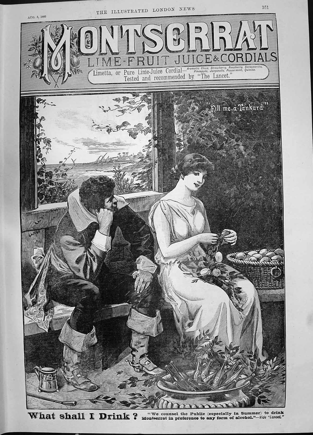 Antique Old Print 1885 Advertisement Montserrat Lime-Fruit Cordials Romance