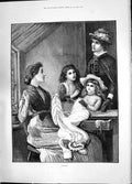 Original Old Antique Print 1885 Industry Women Children Sewing Walker Victorian