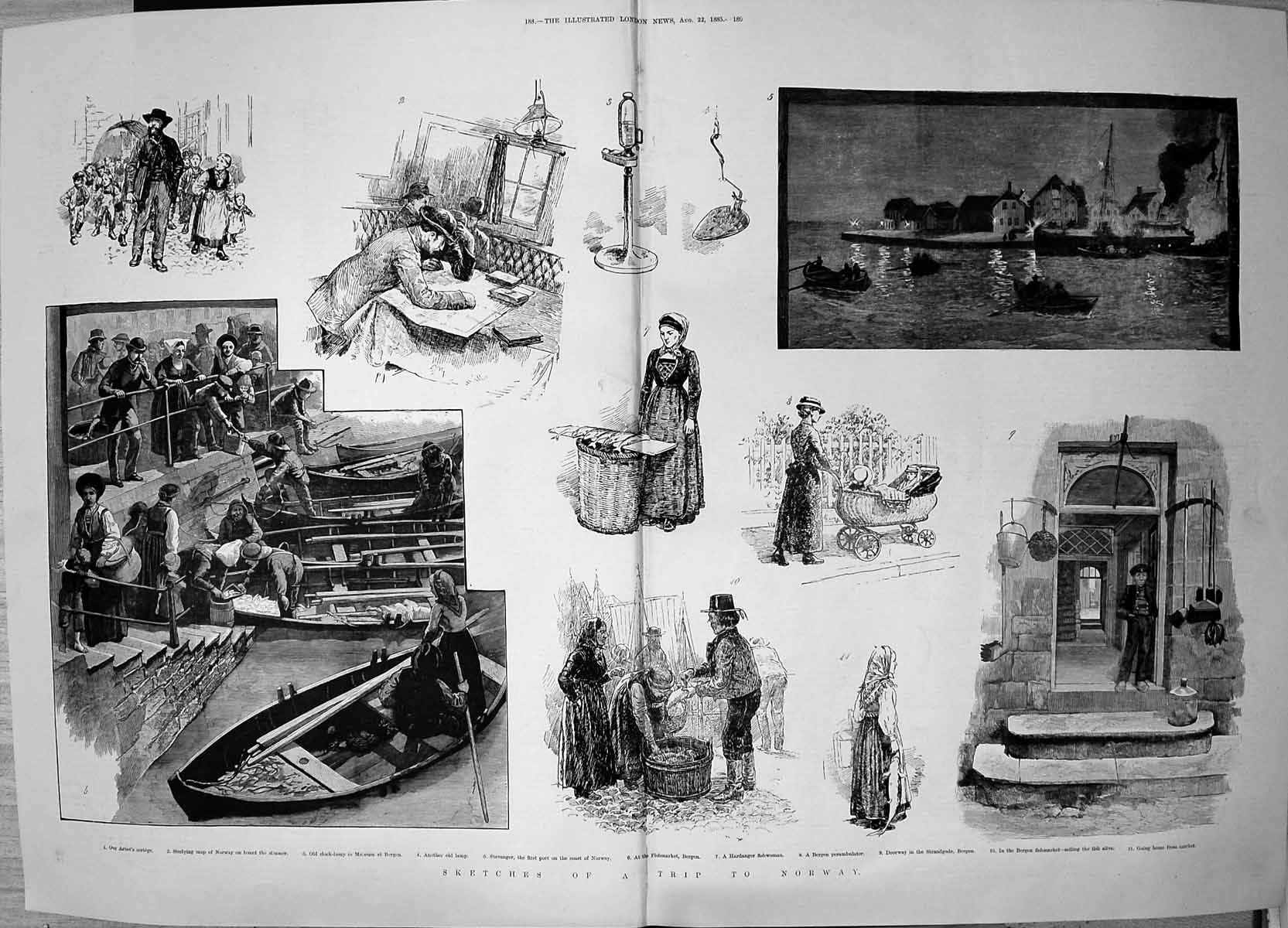 Old 1885 Trip Norway Hardanger Fisherwoman Bergen Fishing Perambulato 19th