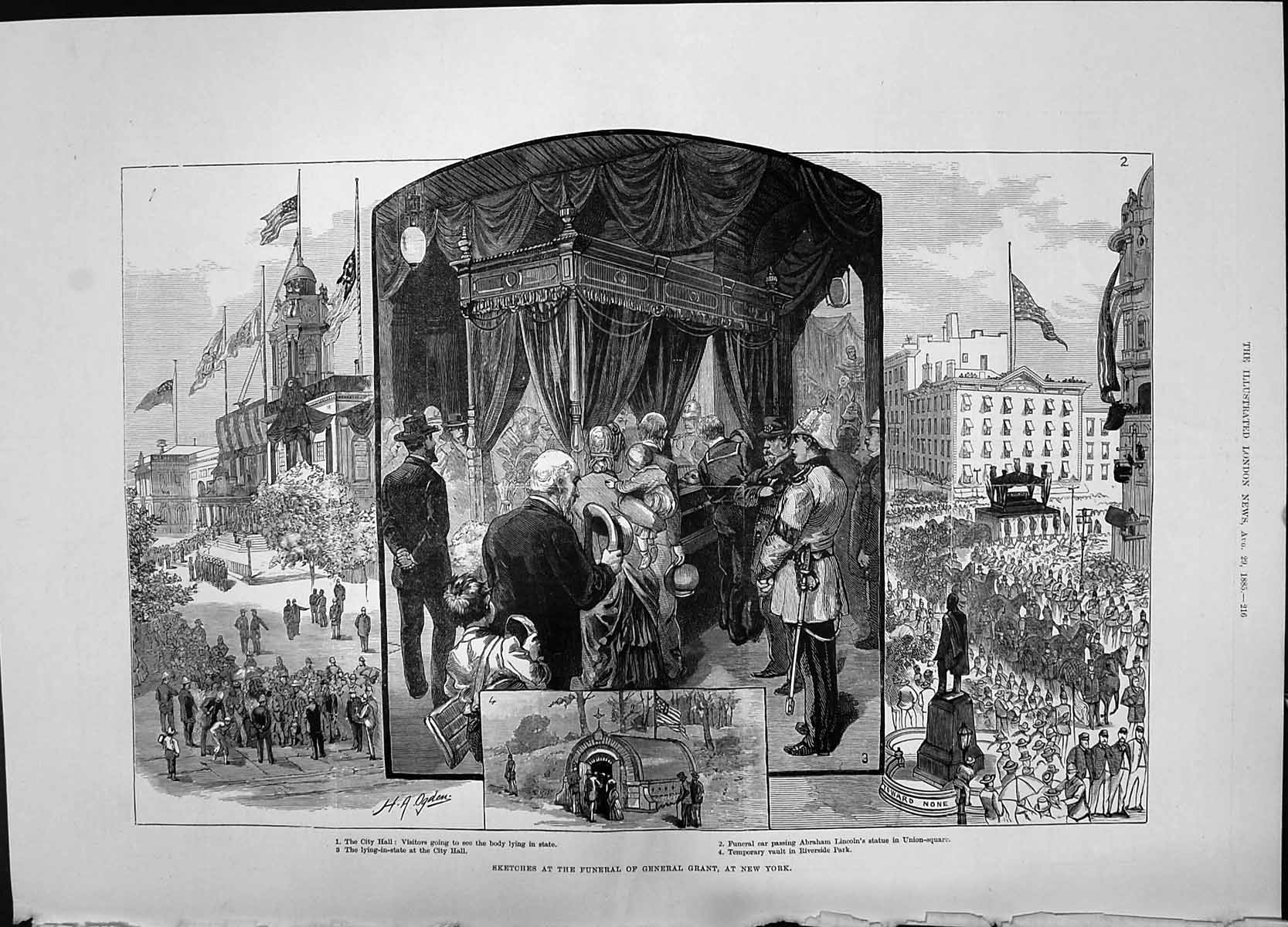 Old 1885 Funeral General Grant New York America Abraham Lincoln Statu Victorian