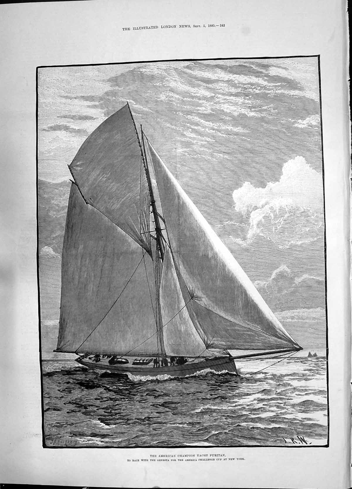Old 1885 American Champion Yacht Puritan Genesta America Challenge Cu Victorian