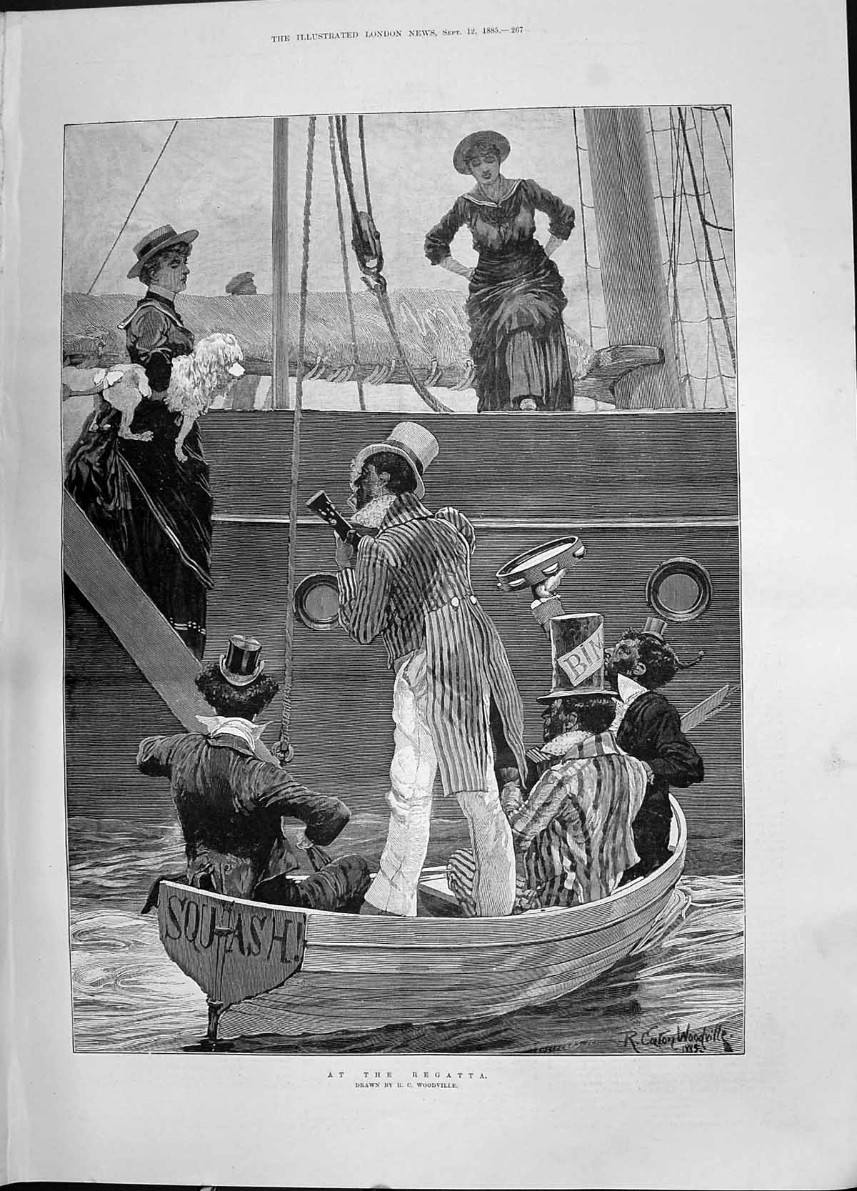 Old Antique Print 1885 Regatta River Boats Negros Entertainment Woodville 19th