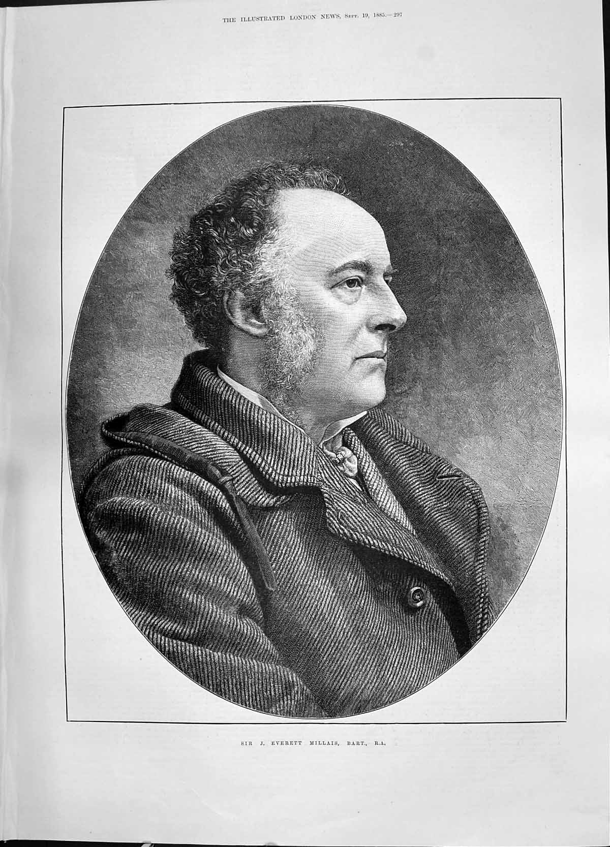 Original Old Antique Print 1885 Portrait Sir J. Everett Millais Bart Man 19th