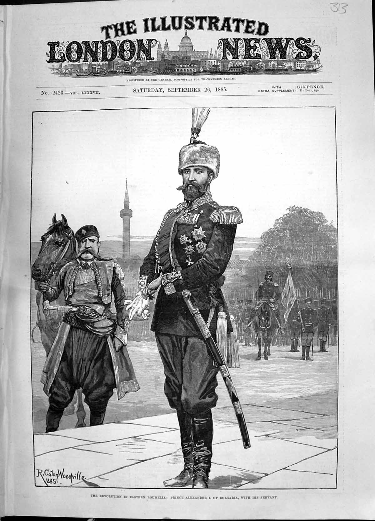 Antique Old Print 1885 Revolution Roumelia Prince Alexander Bulgaria Servant