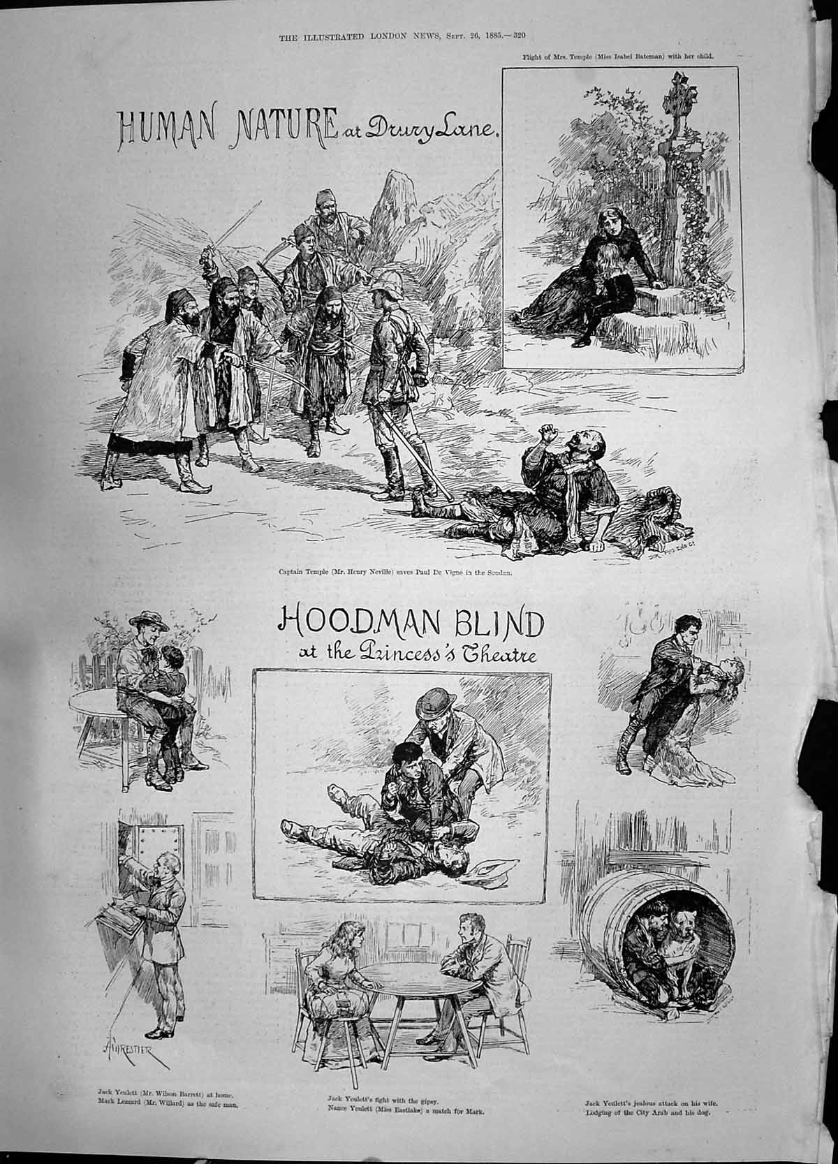 Old 1885 Human Nature Drury Theatre Hoodman Blind Princess'S Bateman Victorian