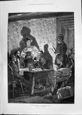Antique Old Print 1885 Tourists Disturbed Visit Police Table Candle Woodville