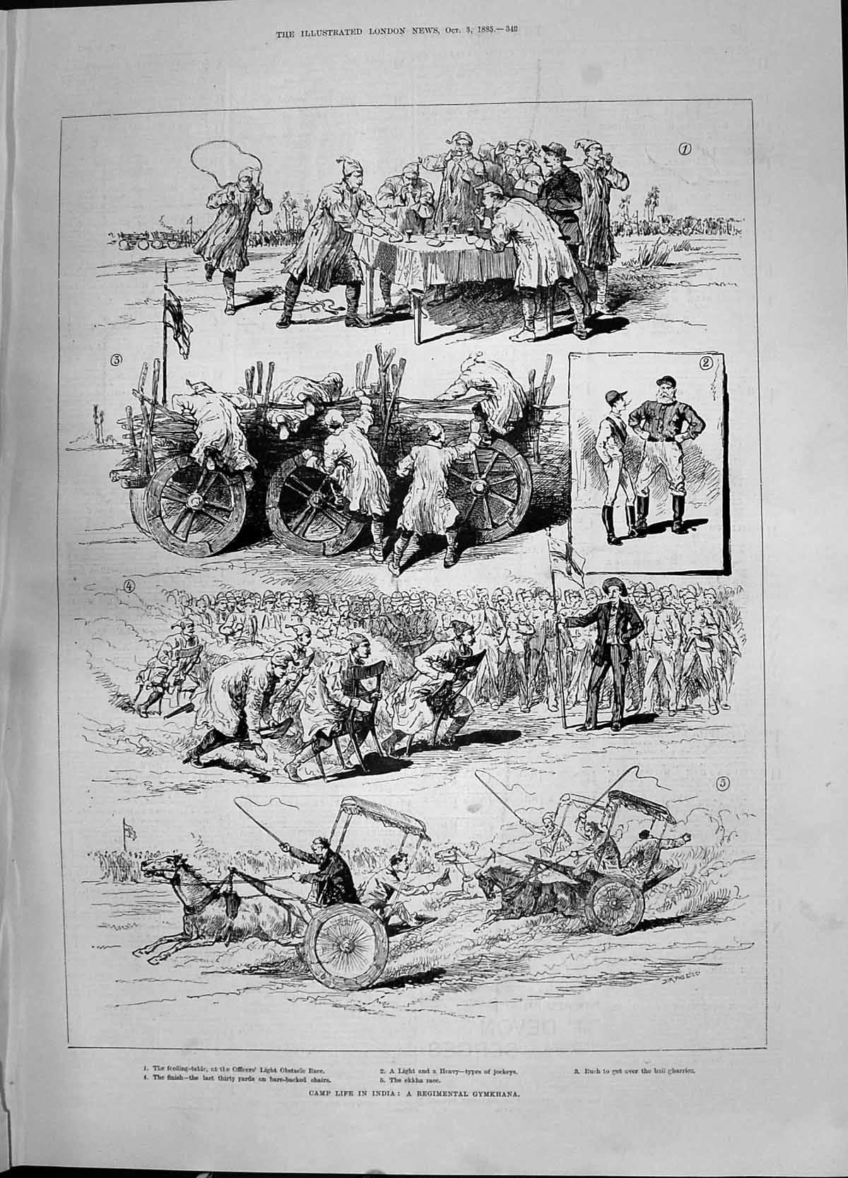 Old Print 1885 Siers Camp Life India Regimental Gymkhana Ekkha Race Spor 19th