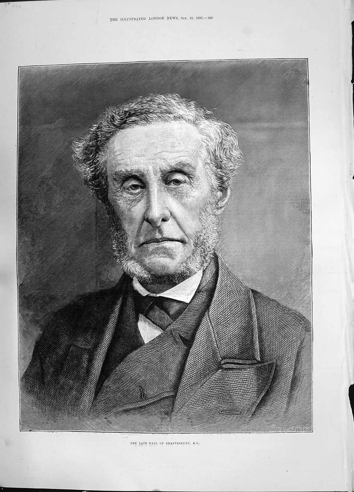 Original Old Antique Print 1885 Portrait Earl Shaftesbury Man Taylor Victorian
