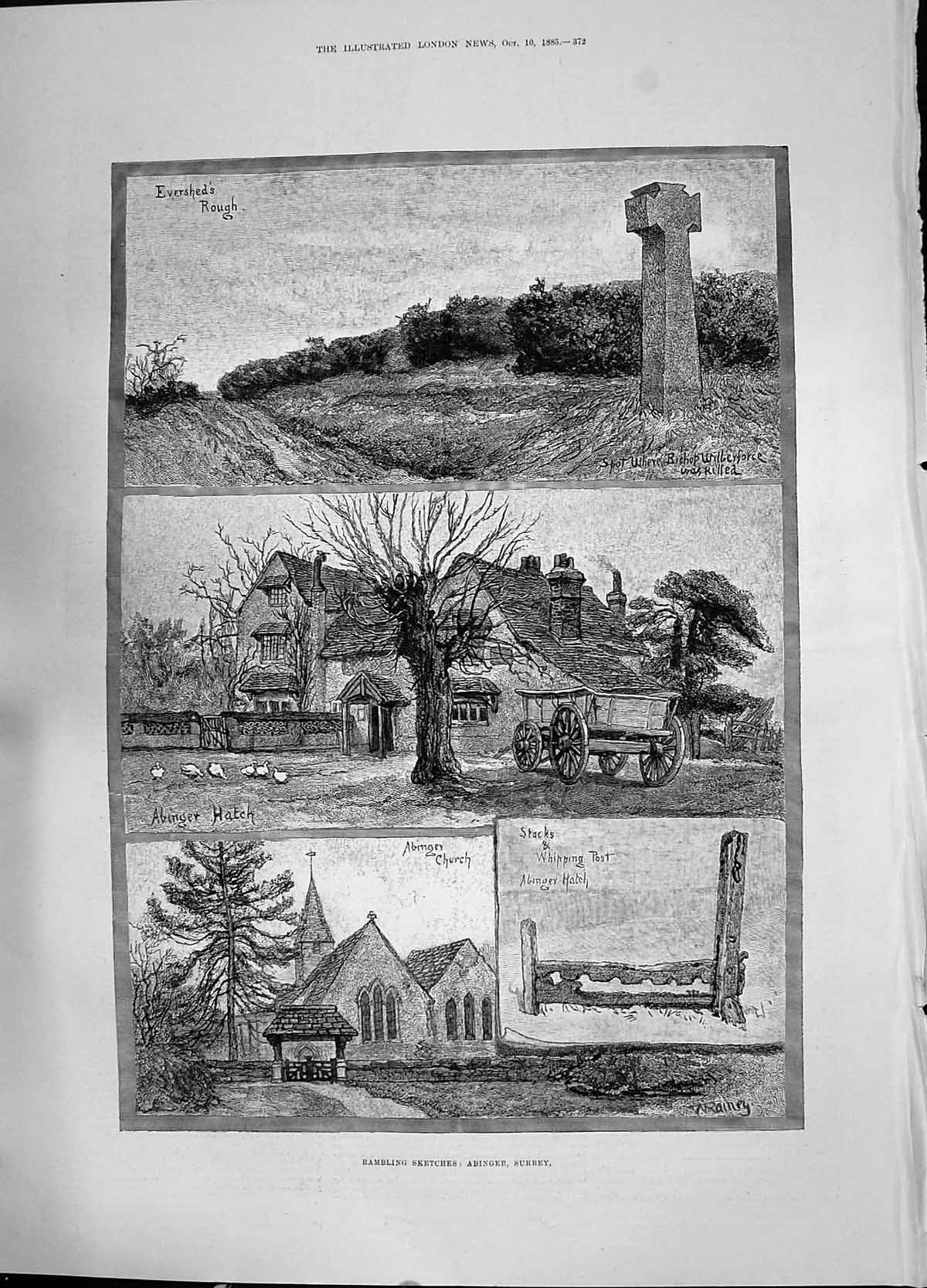 Old 1885 Abinger Surrey Church Evershed'S Rough Stacks Whipping Post Victorian