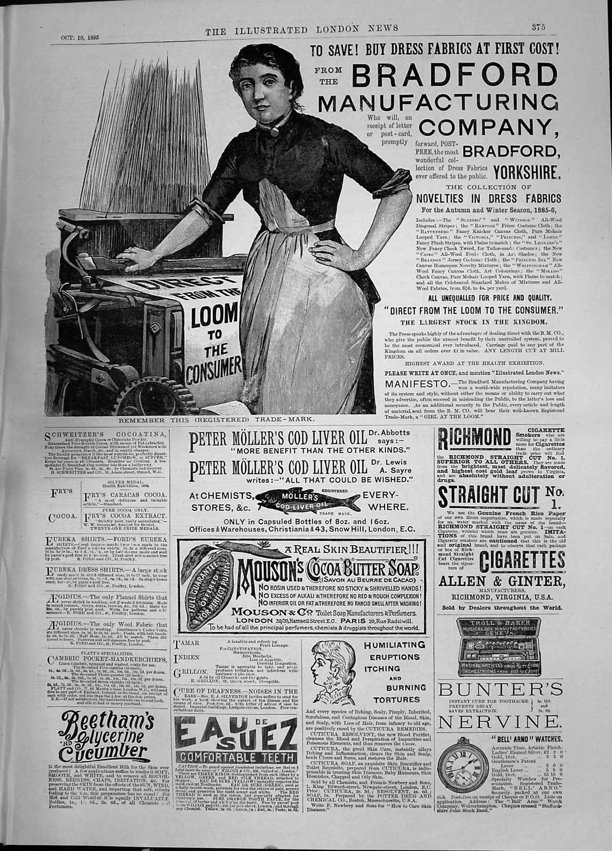 Old Print 1885 Advertisement Bradford Manufacturing Bradford Mouson Soap 19th