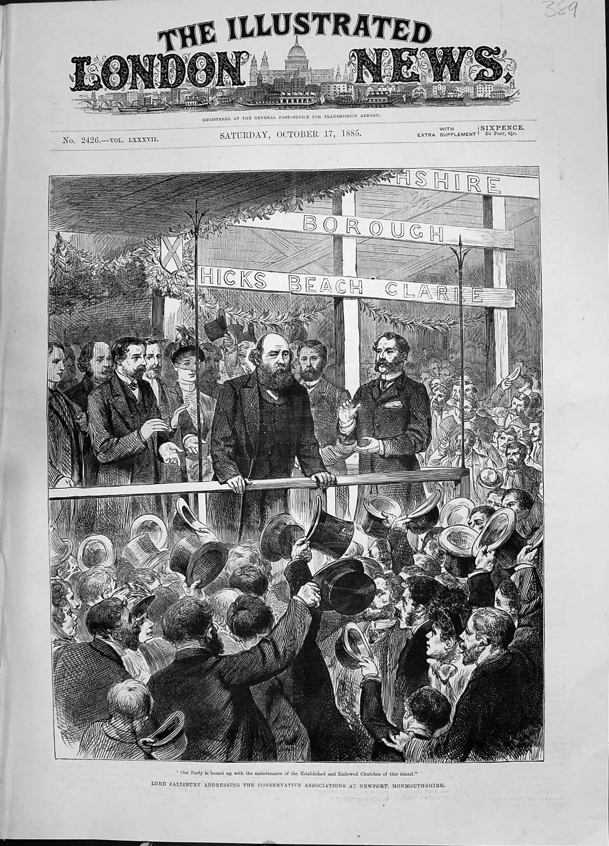 Antique Print 1885 Lord Salisbury Conservative Speach Newport Monmouthshire