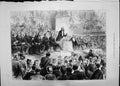 Antique Old Print 1885 Manchester Ship Canal Great Meeting Free-Trade Hall 19th