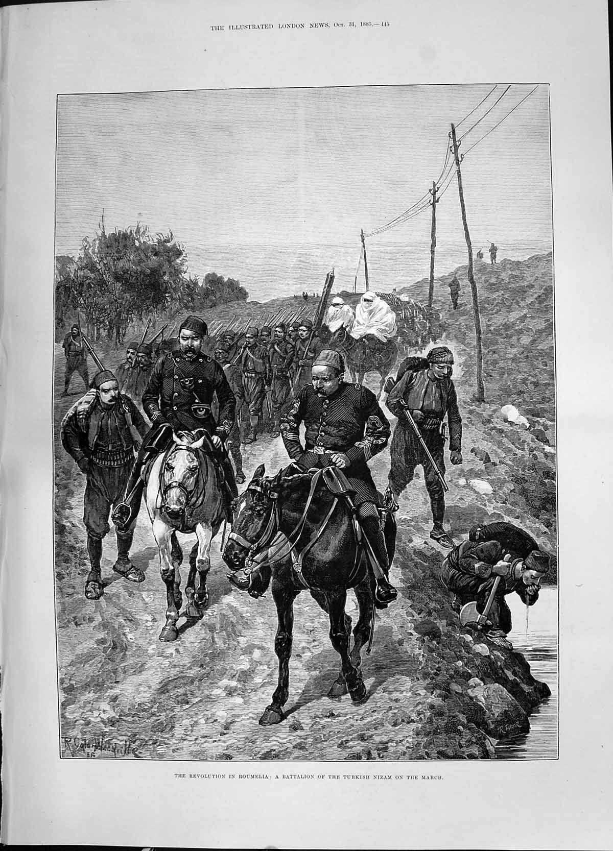 Antique Old Print 1885 Revolution Roumelia Battalion Turkish Nizam War Siers