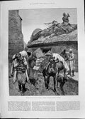 Antique Old Print 1885 Revolution Roumelia Turkish Fugitives Leaving Village