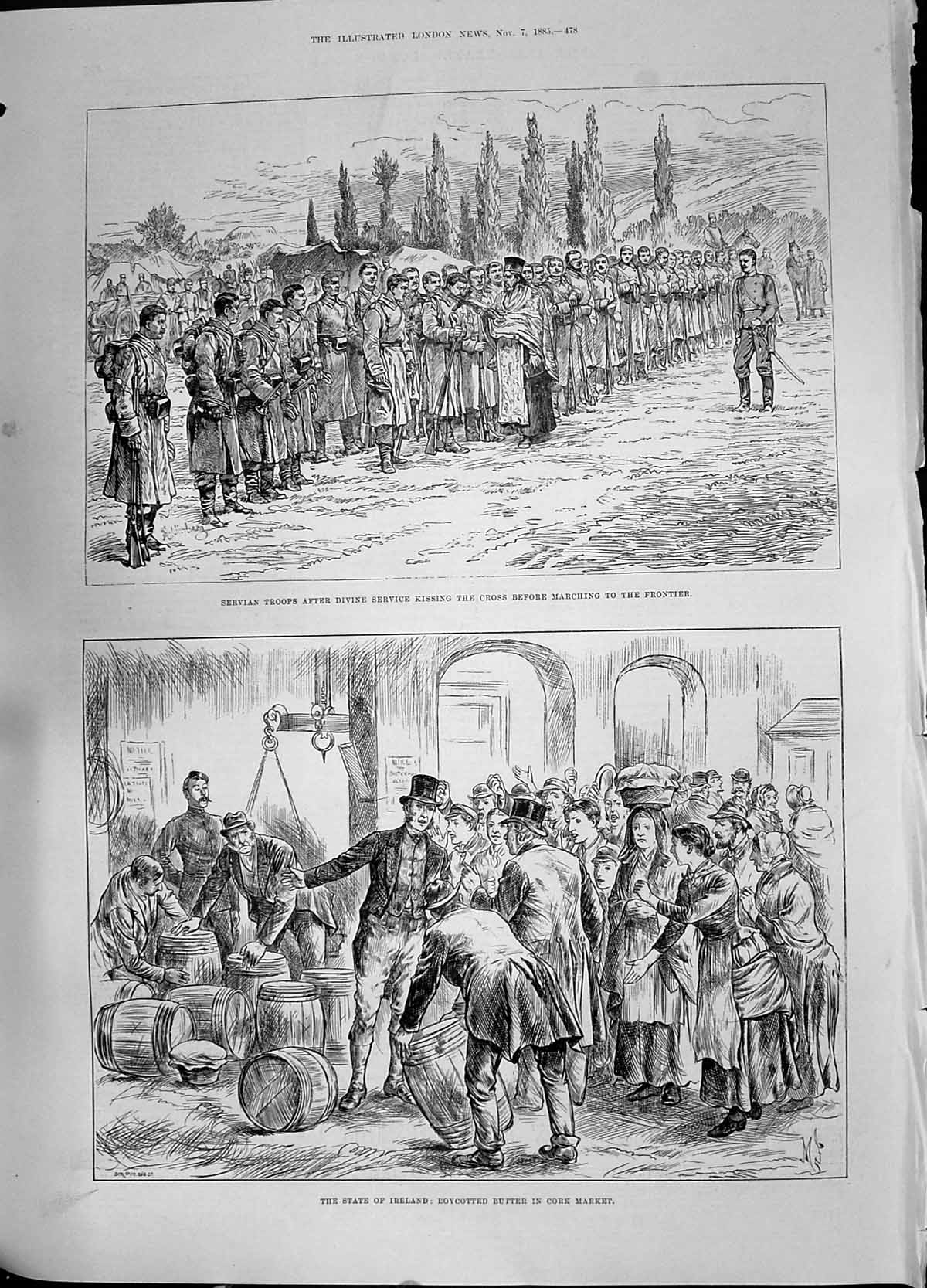Old 1885 Ireland Boycotted Butter Cork Market Servian Troops War Army Victorian