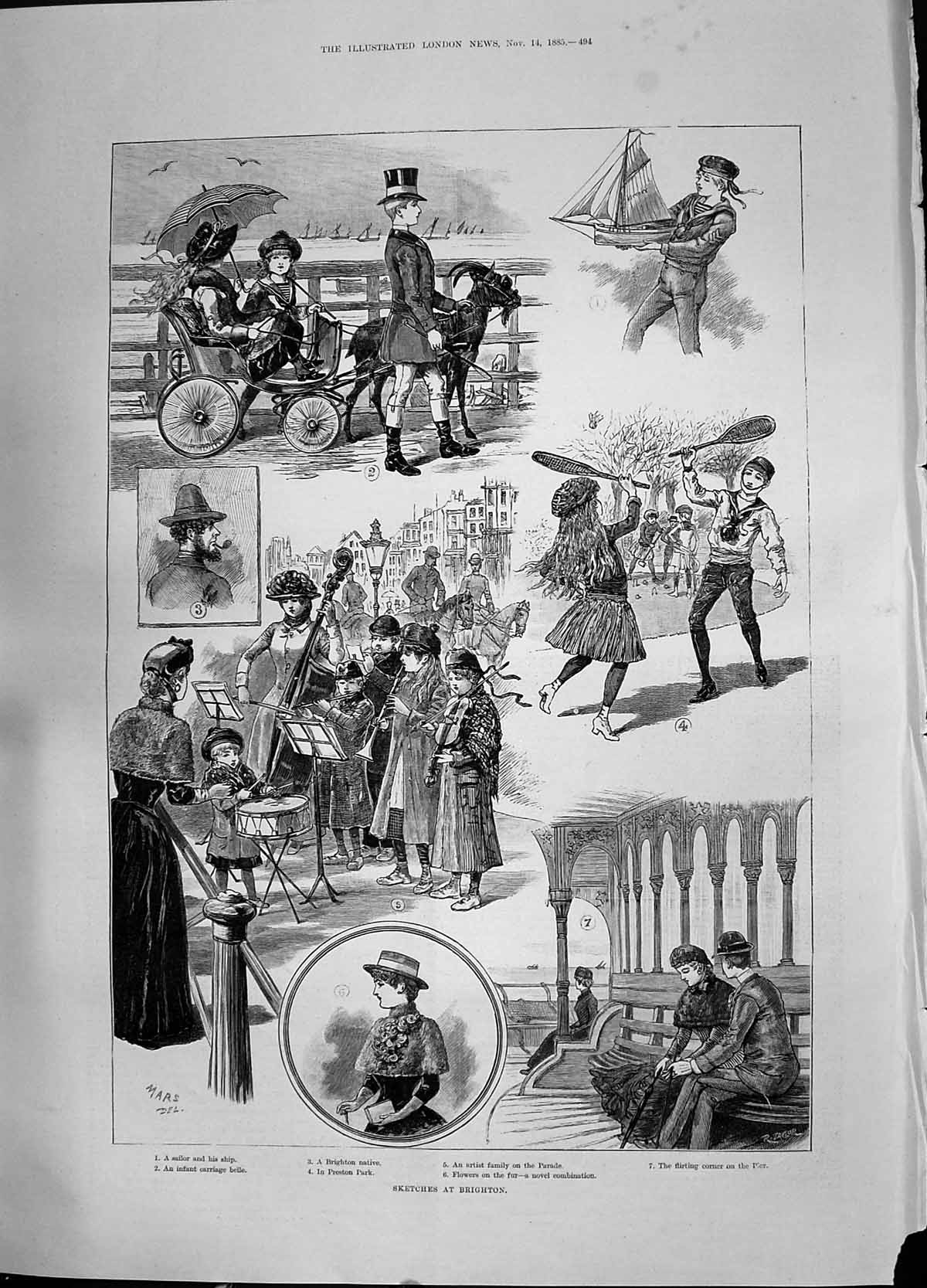 Old 1885 Brighton Sailor Ship Preston Park Romance Pier Music Family Victorian