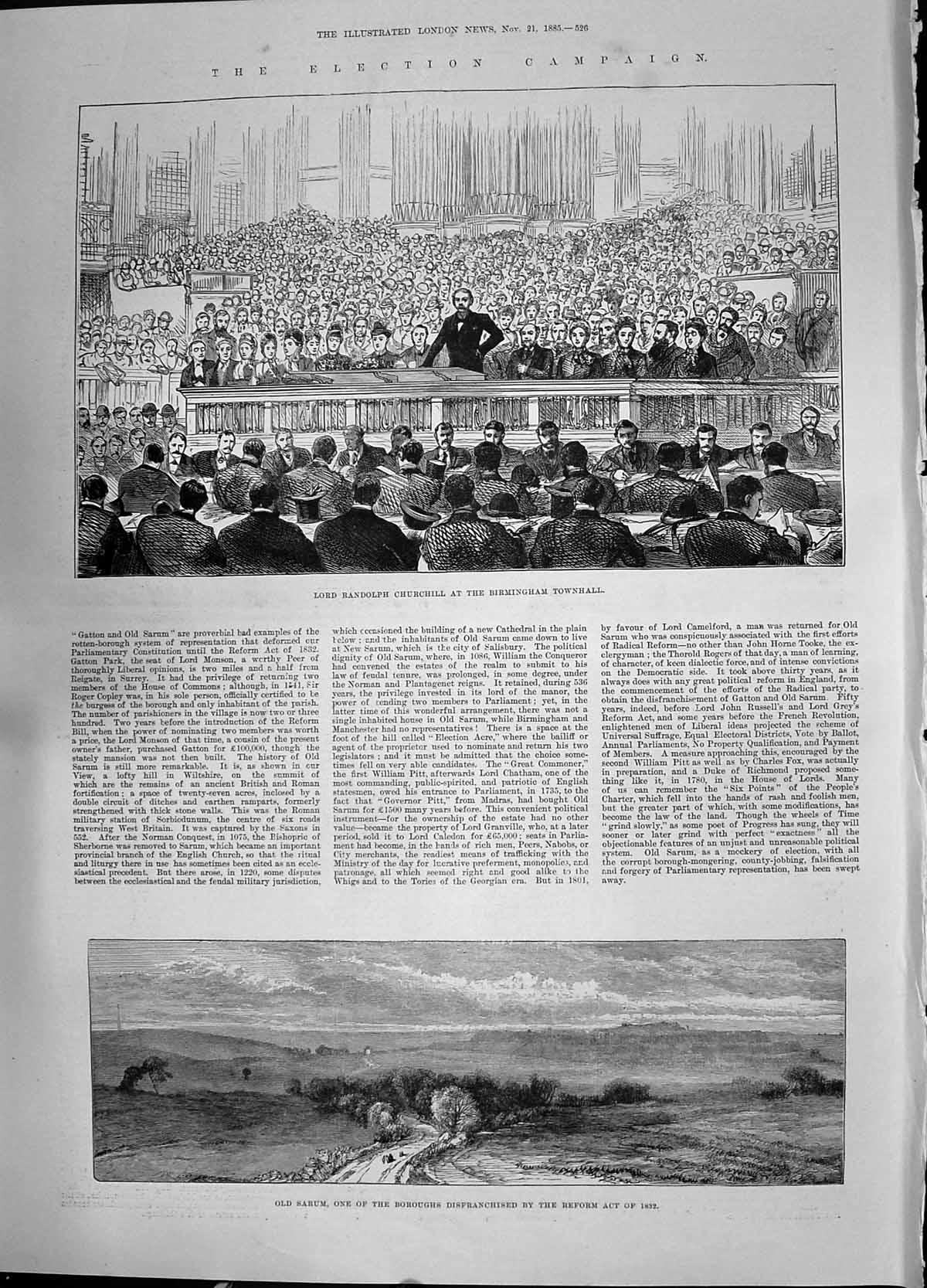 Antique Old Print 1885 Sarum Reform Act Lord Randolph Churchill Birmingham 19th