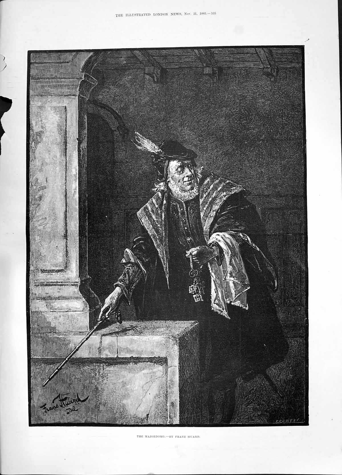 Original Old Antique Print 1885 Portrait Majordomo Franz Huard Fine Art 19th
